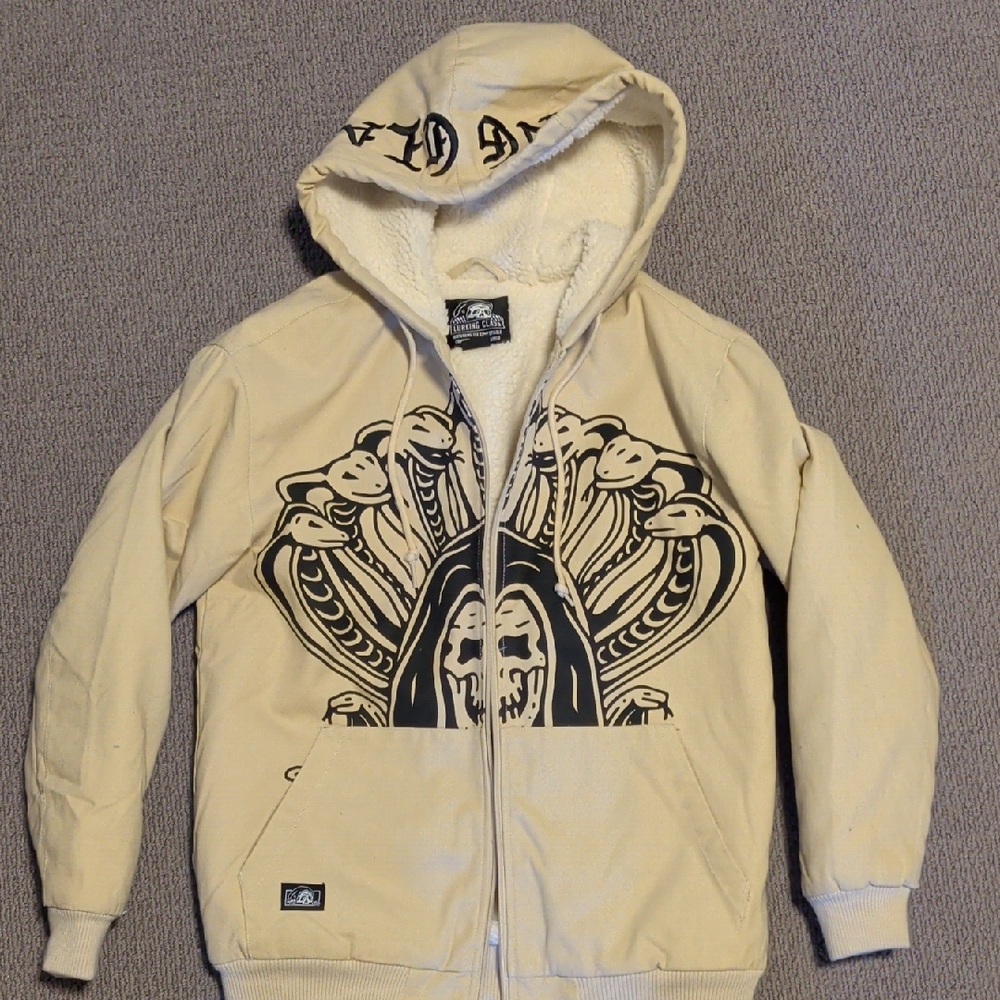 Kids Beige Graphic Hoodie Jacket